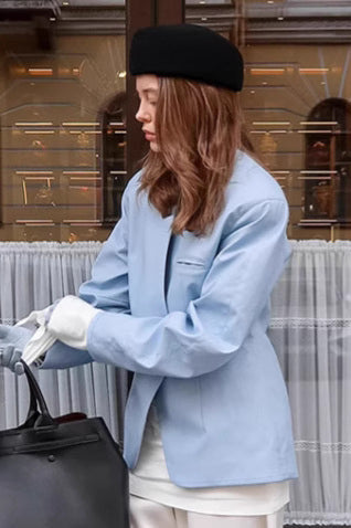 Street Casual Blue Blazer Coat image 2