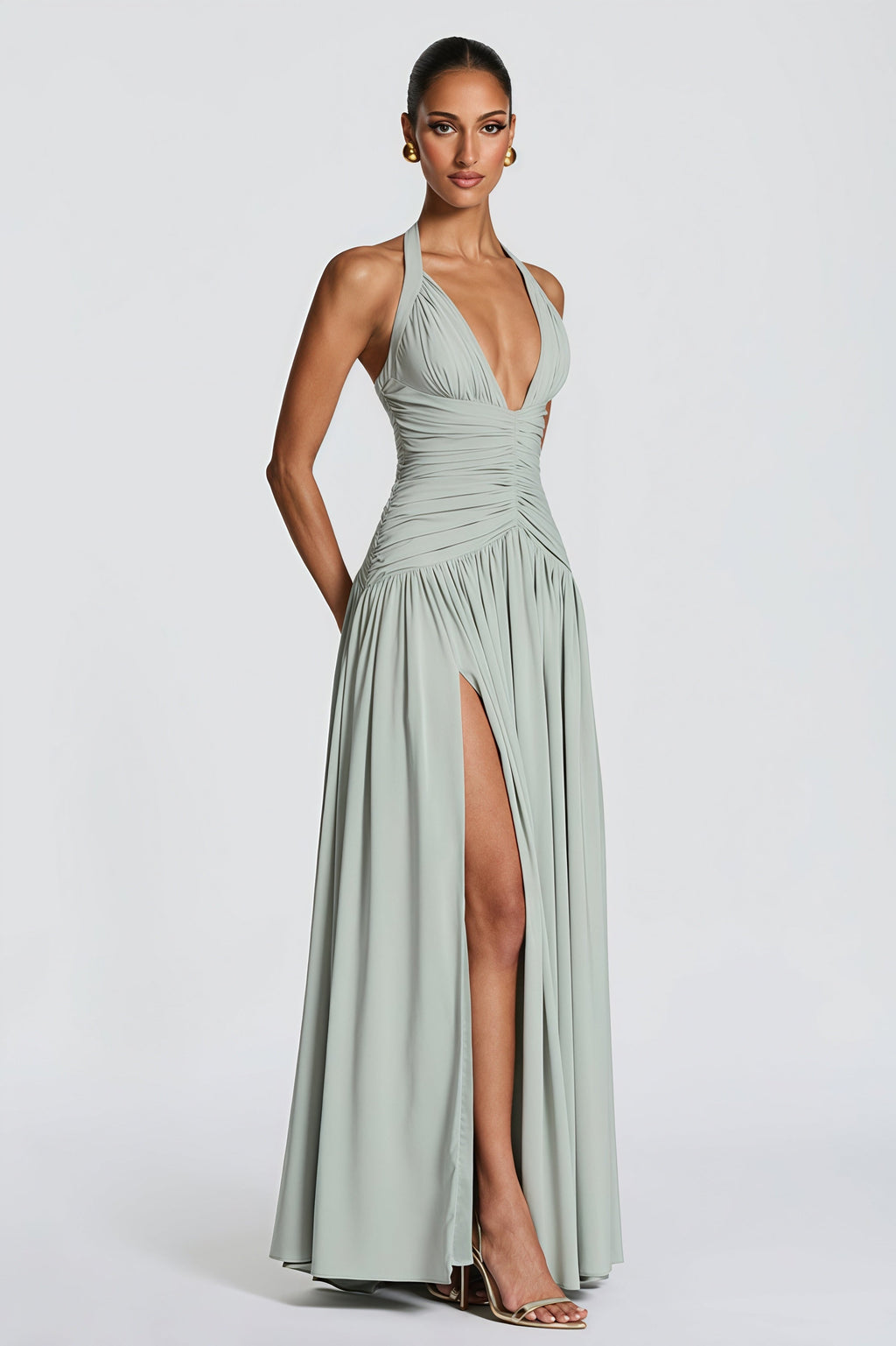Elegant Halter Neck Slit Backless Maxi Dress image 2