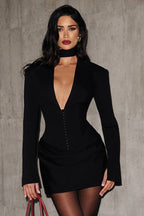 Solid Tailored Deep V Neck Slim Waist Mini Dress image 7