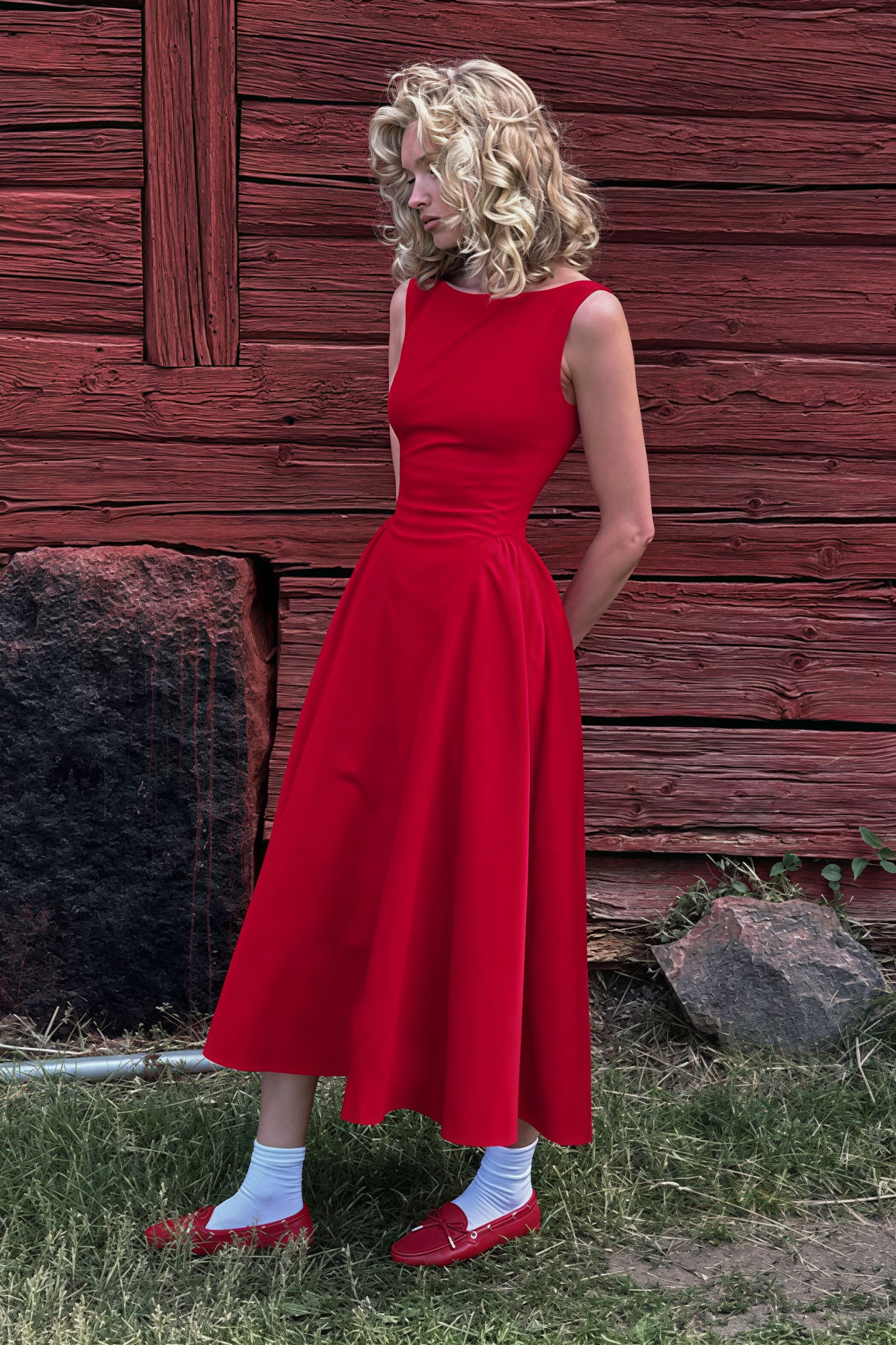 Fashion Solid Sleeveless Waisted Slim Midi Dress image 4