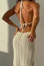 Halter Backless Crochet Boho Vacation Maxi Dress image 4