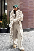 Leopard Print Faux Mink Fur Eco Long Blazer Collar Overcoat image 3