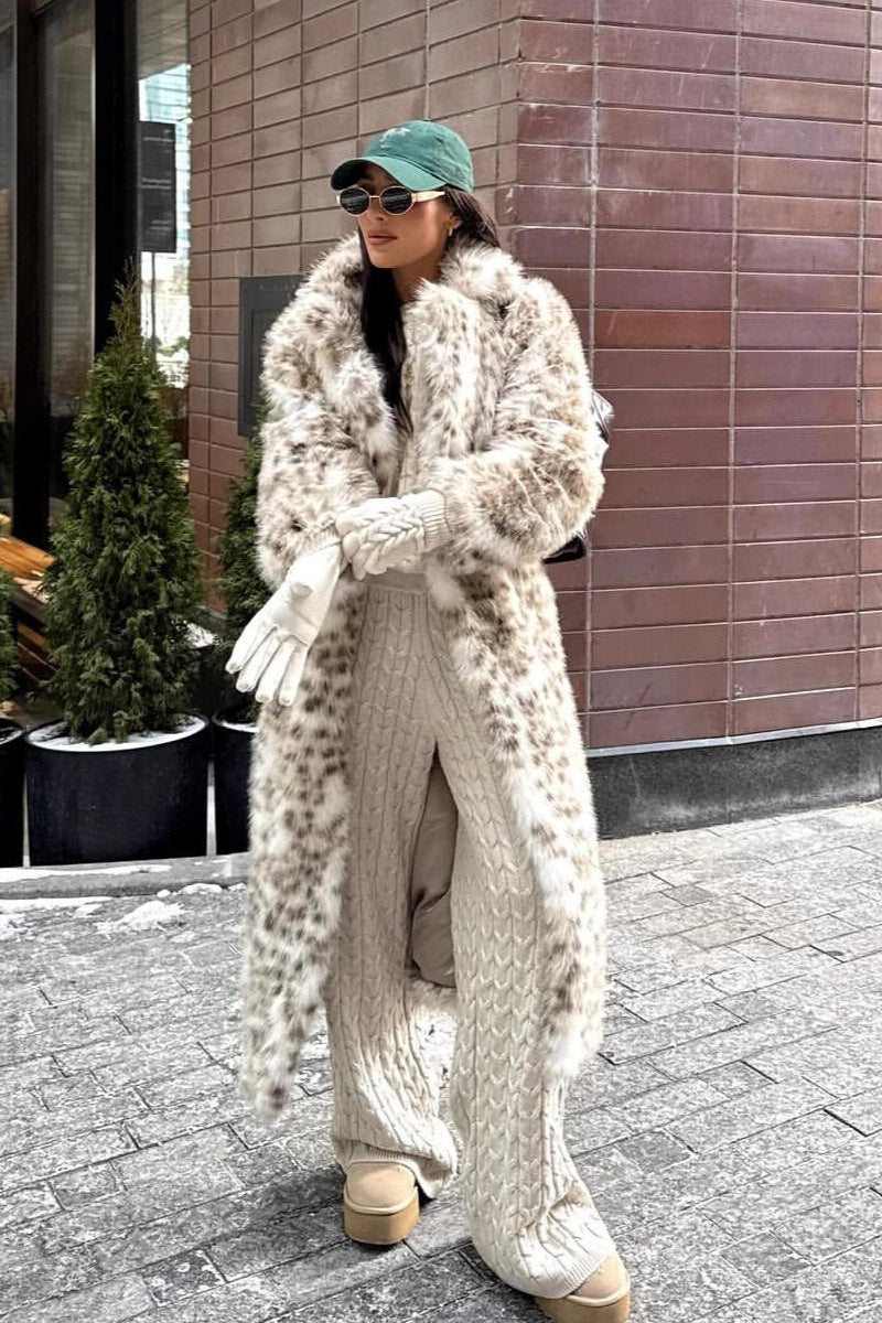 Leopard Print Faux Mink Fur Eco Long Blazer Collar Overcoat image 3