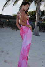 Sexy Cross-Back Floral Print Strappy Bodycon Maxi Dress image 3