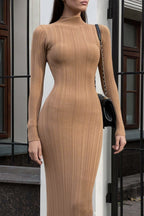 Elegant High Neck Striped Sweater Dress image 5