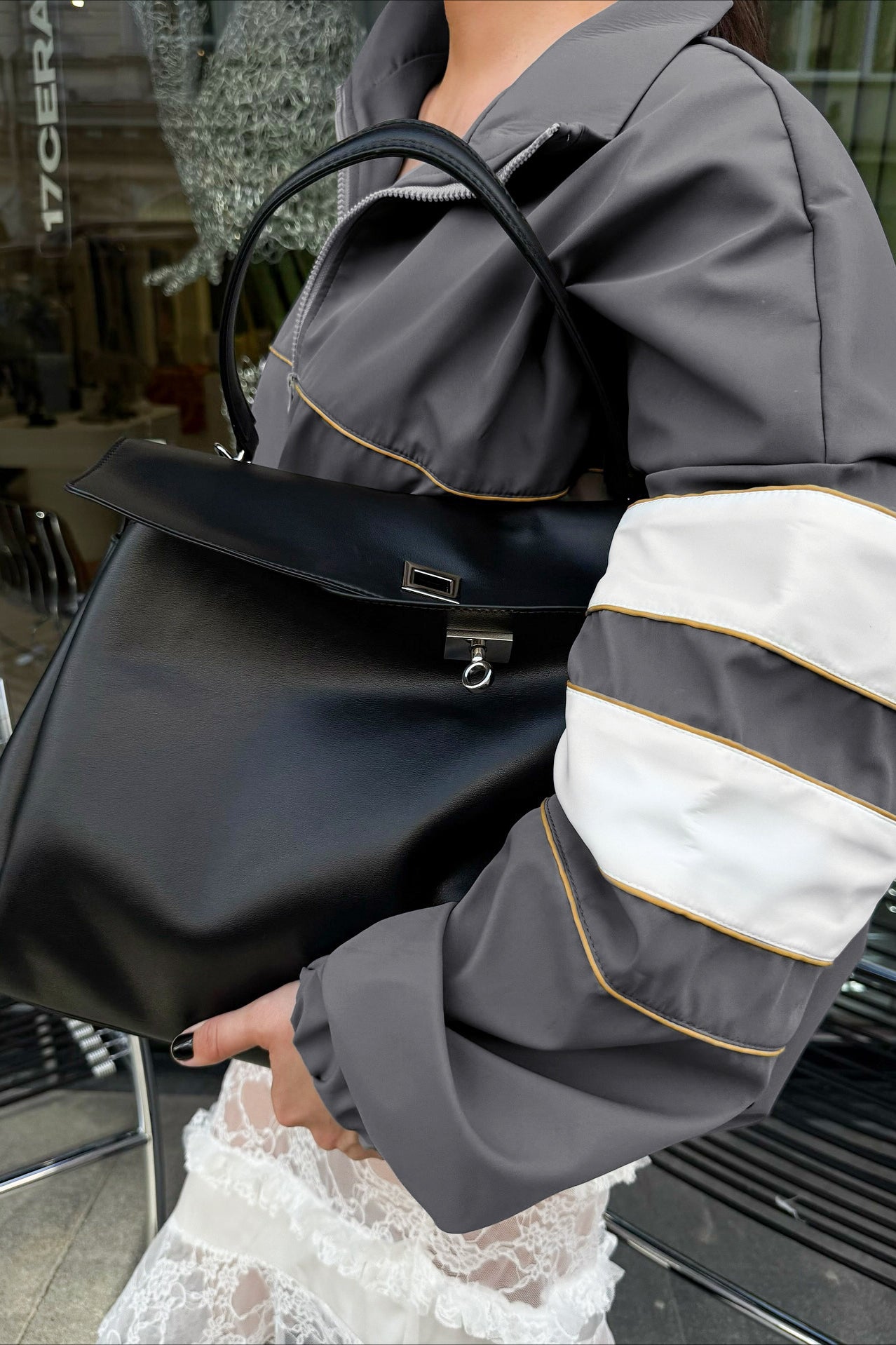 Color Blocking Loose Designer Mandarin Collar Coat image 3