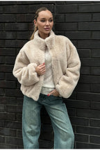 Stand Collar Faux Fur Cropped Jacket image 2