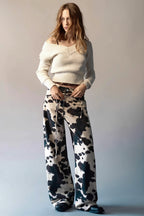 Chic Retro Cow Print Washed Straight Jeans image 2