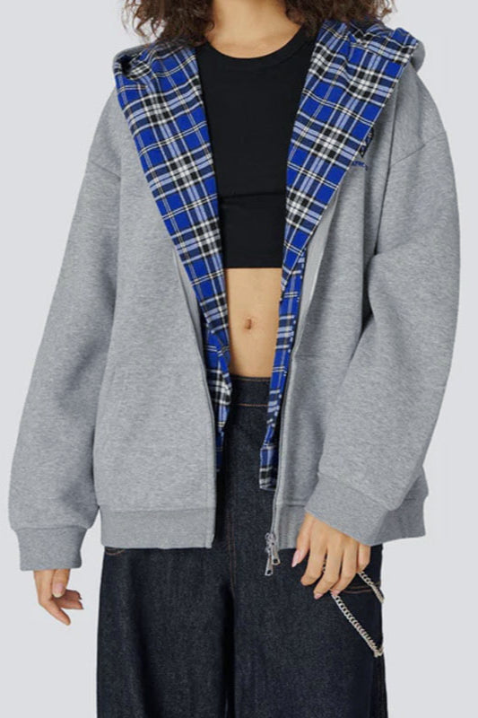 Plaid Lined Loose Fashion Hoodie image 3