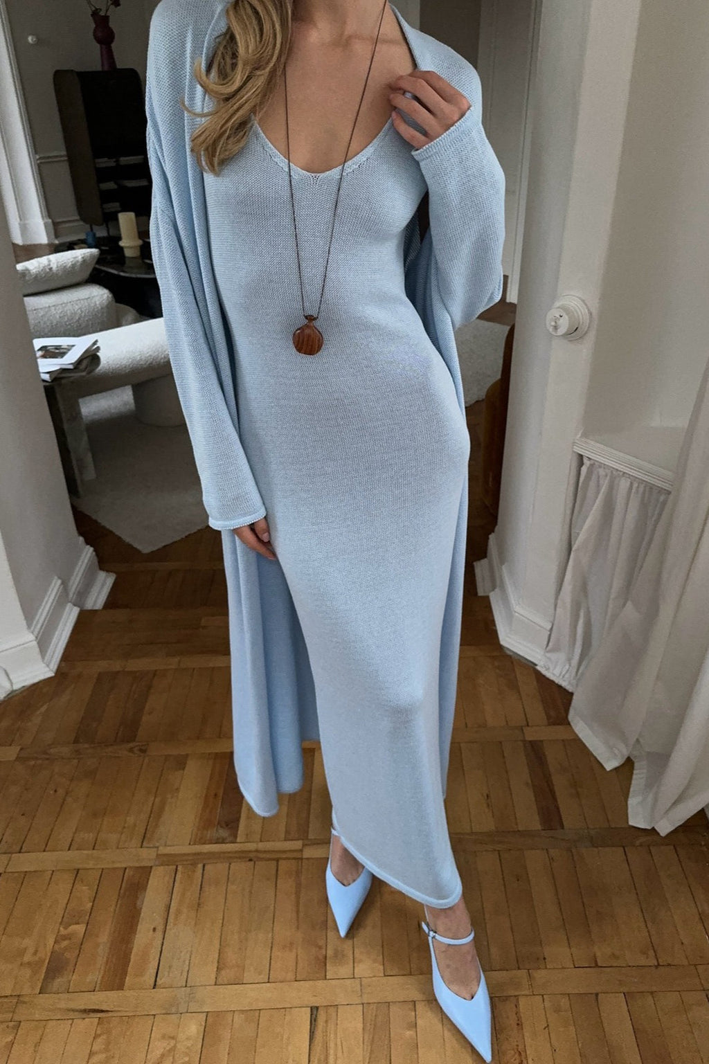 Solid V Neck Cotton Knit Bodycon Two Piece Set image 7