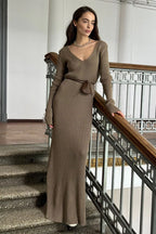V-Neck Long Sleeve Knit Sweater Dress image 1
