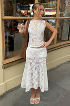 Lace Spliced Hollow Out A Line Skirt image 5