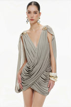 Sexy Solid Deep V Asymmetric Mini Dress image 6