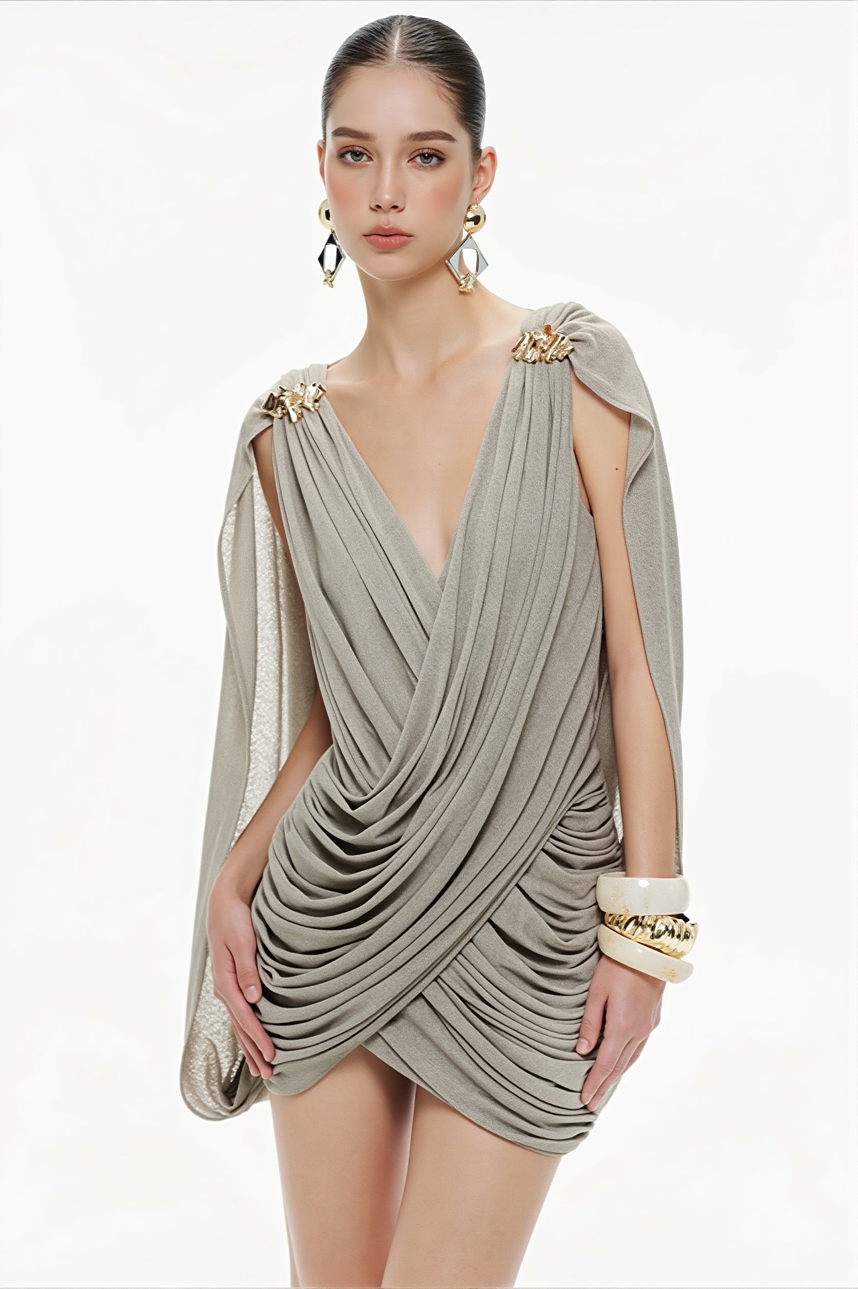 Sexy Solid Deep V Asymmetric Mini Dress image 6