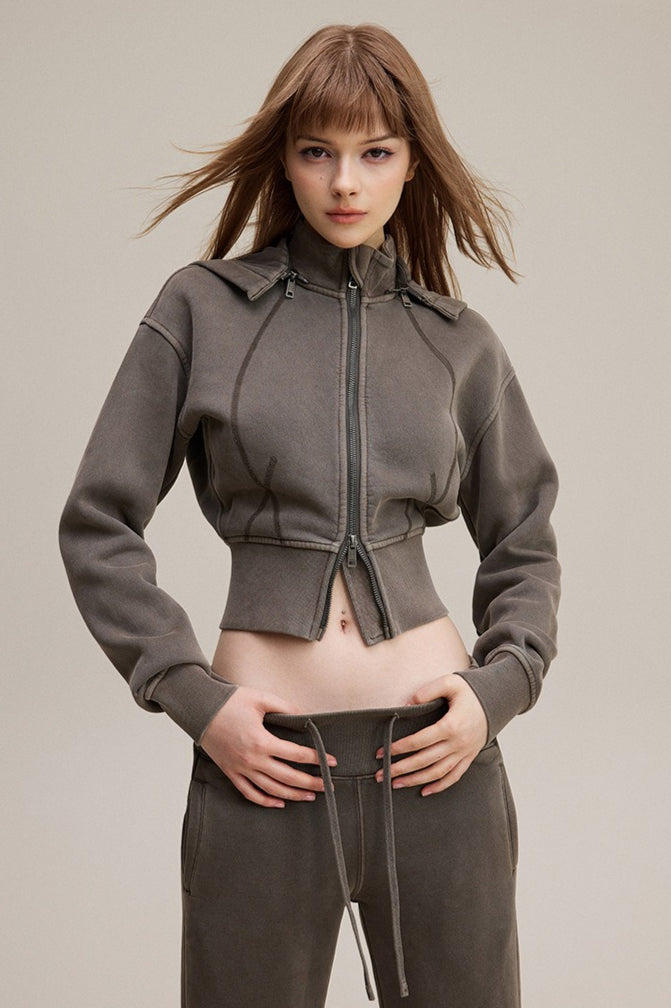 Cropped Waist Zip Up Hoodie image 2