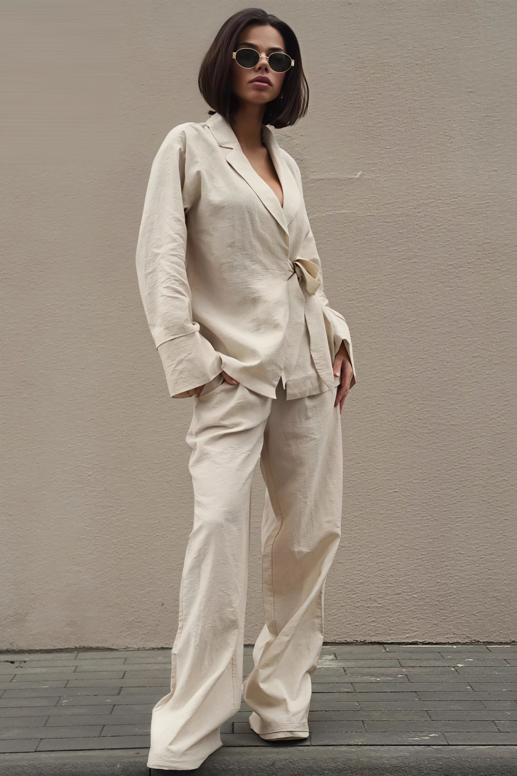 Tie Front Cardigan Loose Pants Two Piece Set image 4
