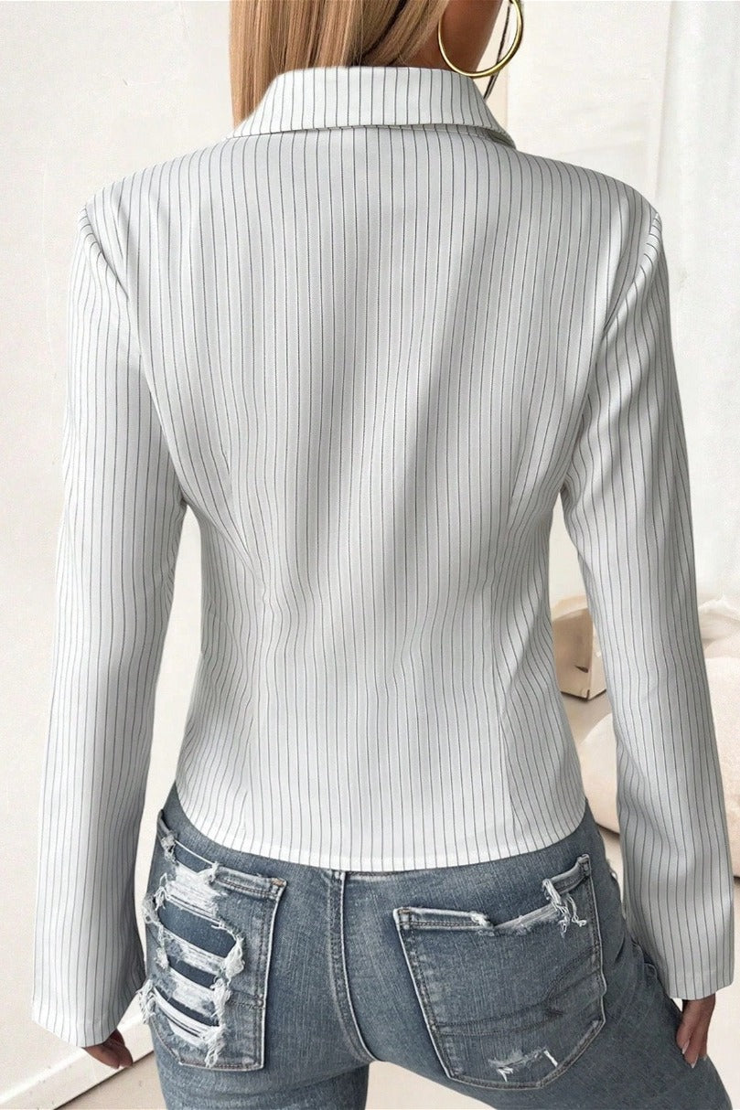Lapel Buckle Flare Sleeve Long Sleeve Blouse image 8