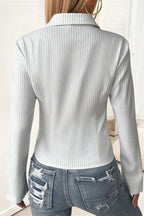 Lapel Buckle Flare Sleeve Long Sleeve Blouse image 8