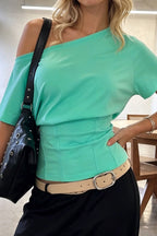 Fresh Mint Asym Slim Waist Blouse image 1