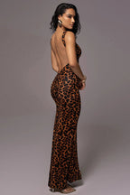 Leopard Print Ruched Round Neck Maxi Dress image 2