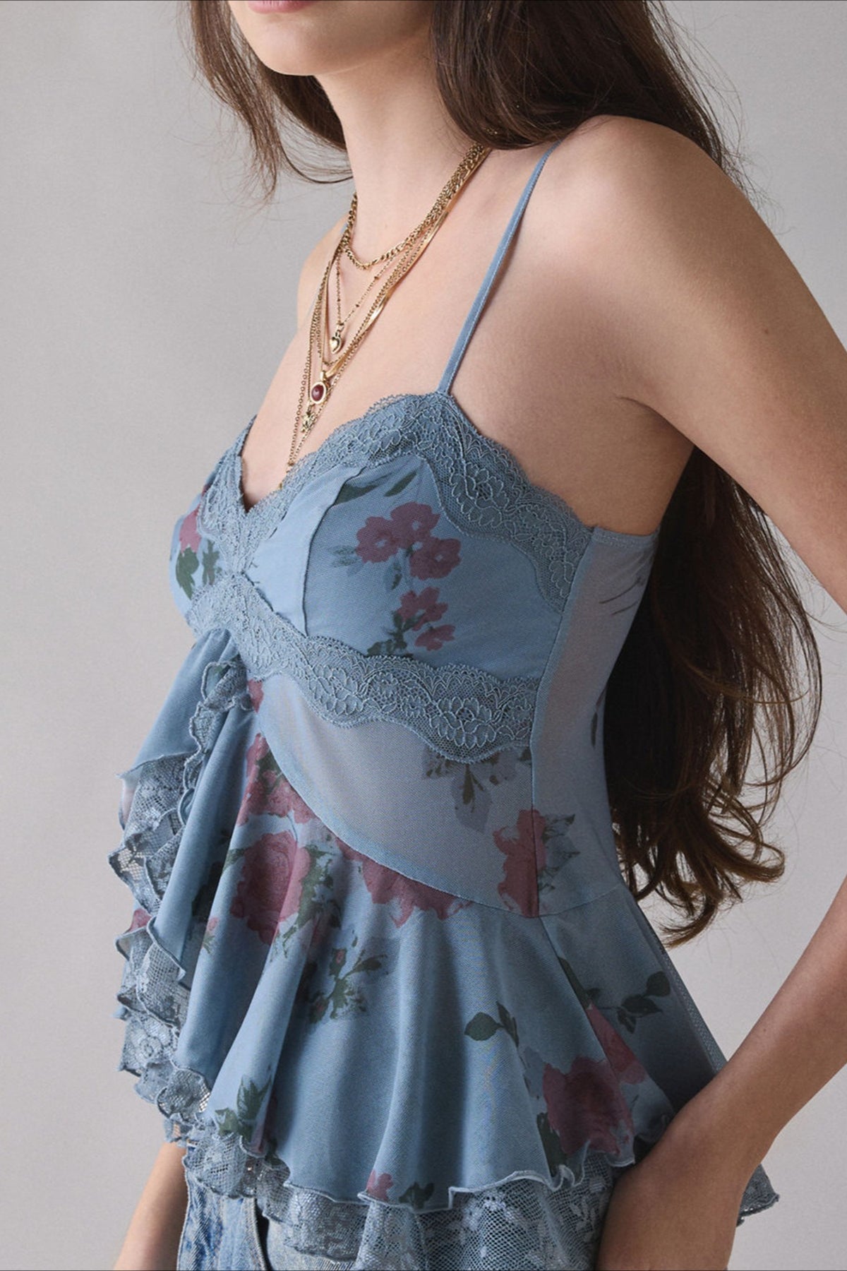 Retro Lace Mesh Splice Floral Cami Top image 8