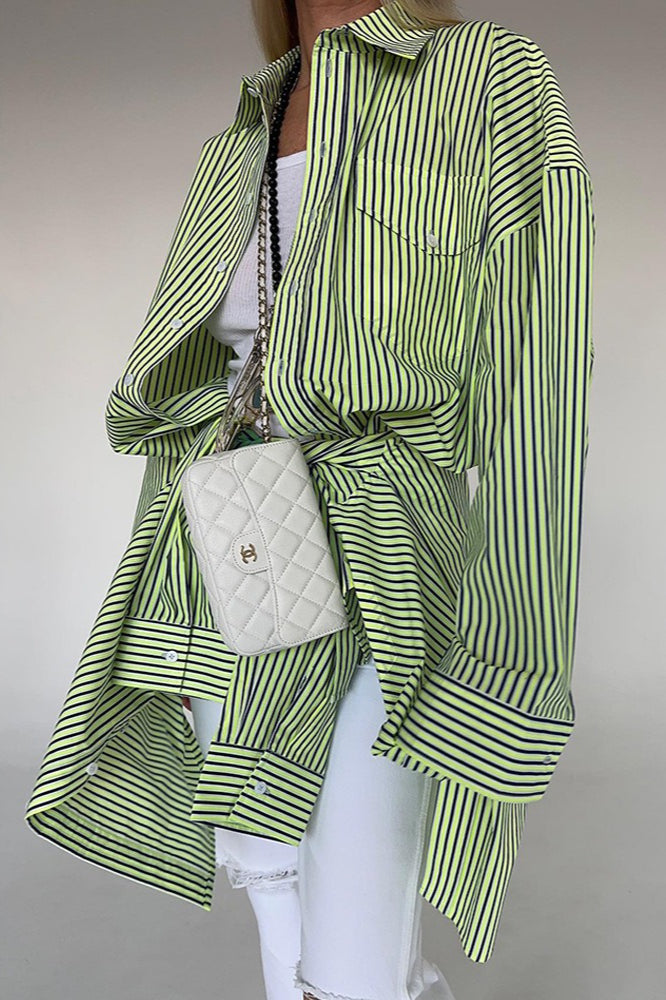Striped Button Up Long Sleeve Blouse image 1