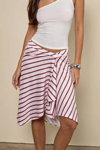 Elegant Striped Irregular Midi Skirt image 10