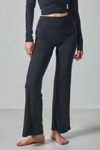 Solid Fitted Foldover Soft Pants image 11