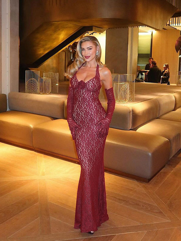 Lace Halter Neck Fitted Bodycon Party Dress image 4