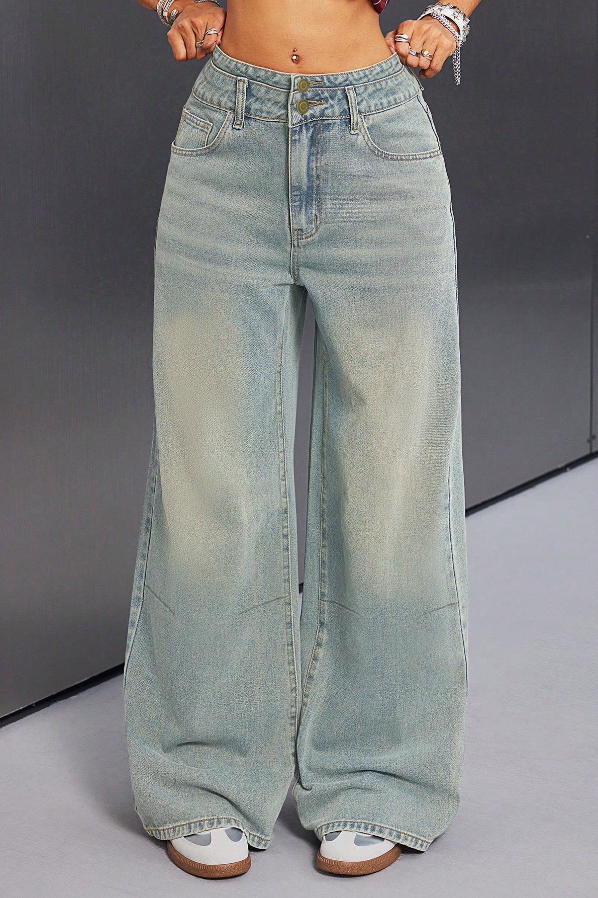 Button Front Vintage Loose Straight Jean image 3