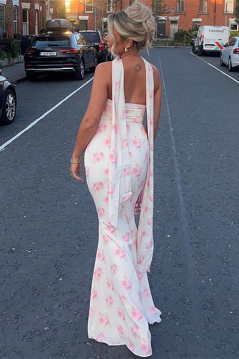 Strapless Backless Slim Printed Floral Dress image 2