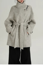 Chic Solid Wool Warm Loose Mock-neck Coat image 6