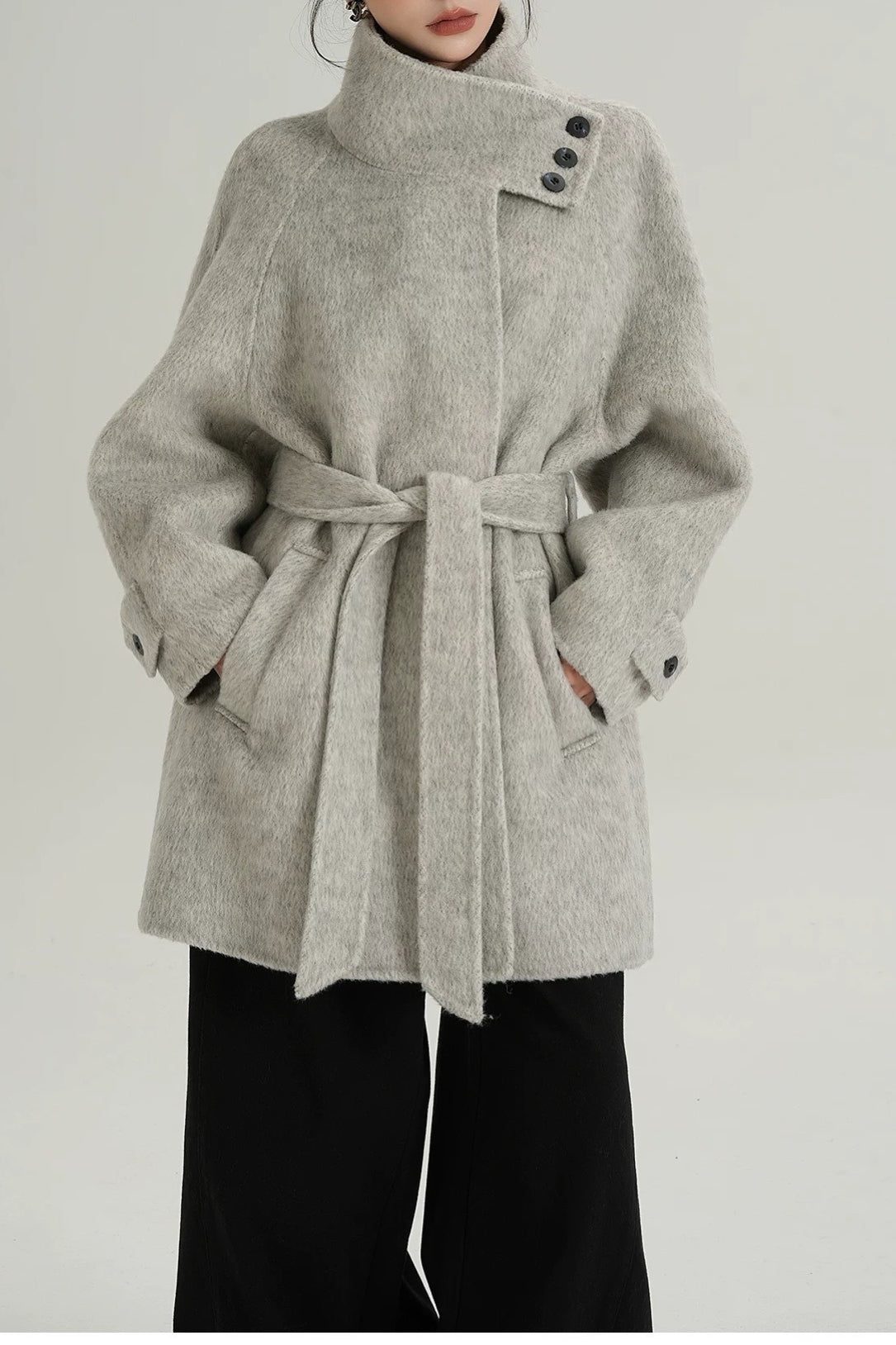 Chic Solid Wool Warm Loose Mock-neck Coat image 6