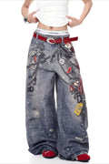 High Street 3D Chain Print Loose Wide Leg Jeans image 2