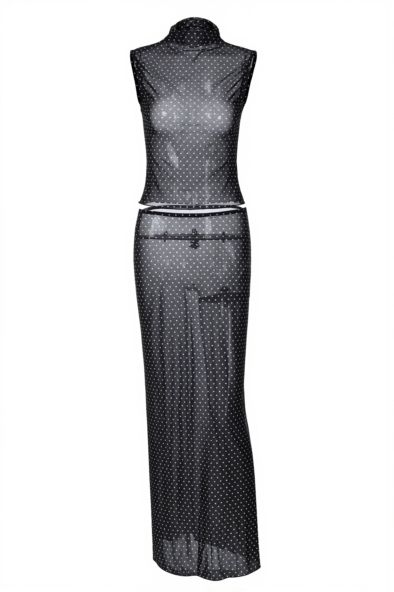 Polka Dot Sleeveless Top High Waist Maxi Skirt Sets image 4