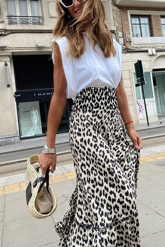 Leopard Print Flowy Midi Skirt image 1