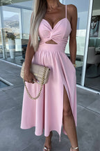 Solid Deep V Cut Out Cami Swing Slit Maxi Dress image 6