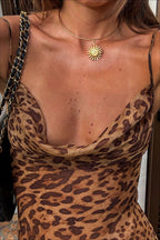 Sexy Sheer Cowl Neck Leopard Cami Maxi Dress image 8