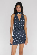 Polka Dot Halter Backless Mesh Mini Dress image 1