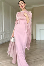 Glossy Flowy Sleeve Slim Maxi Dress image 1