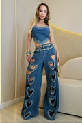 High Waist Heart Cutout Wide Leg Jean image 1