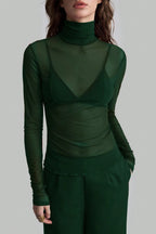 Stand Collar Solid Mesh Slim Fit Long Sleeve Tee image 10