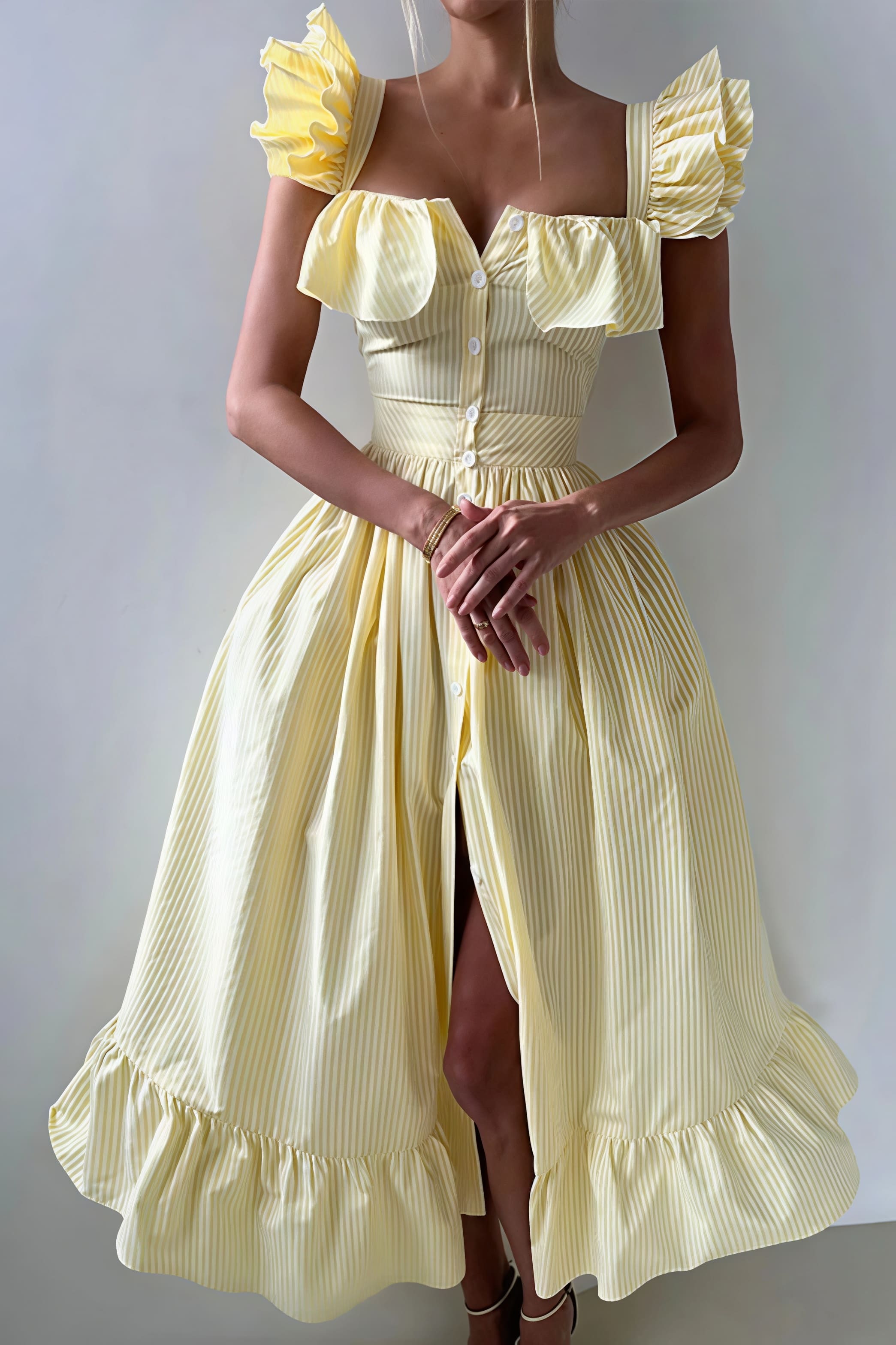 Ruffle Striped Square Collar Midi Dress image 4