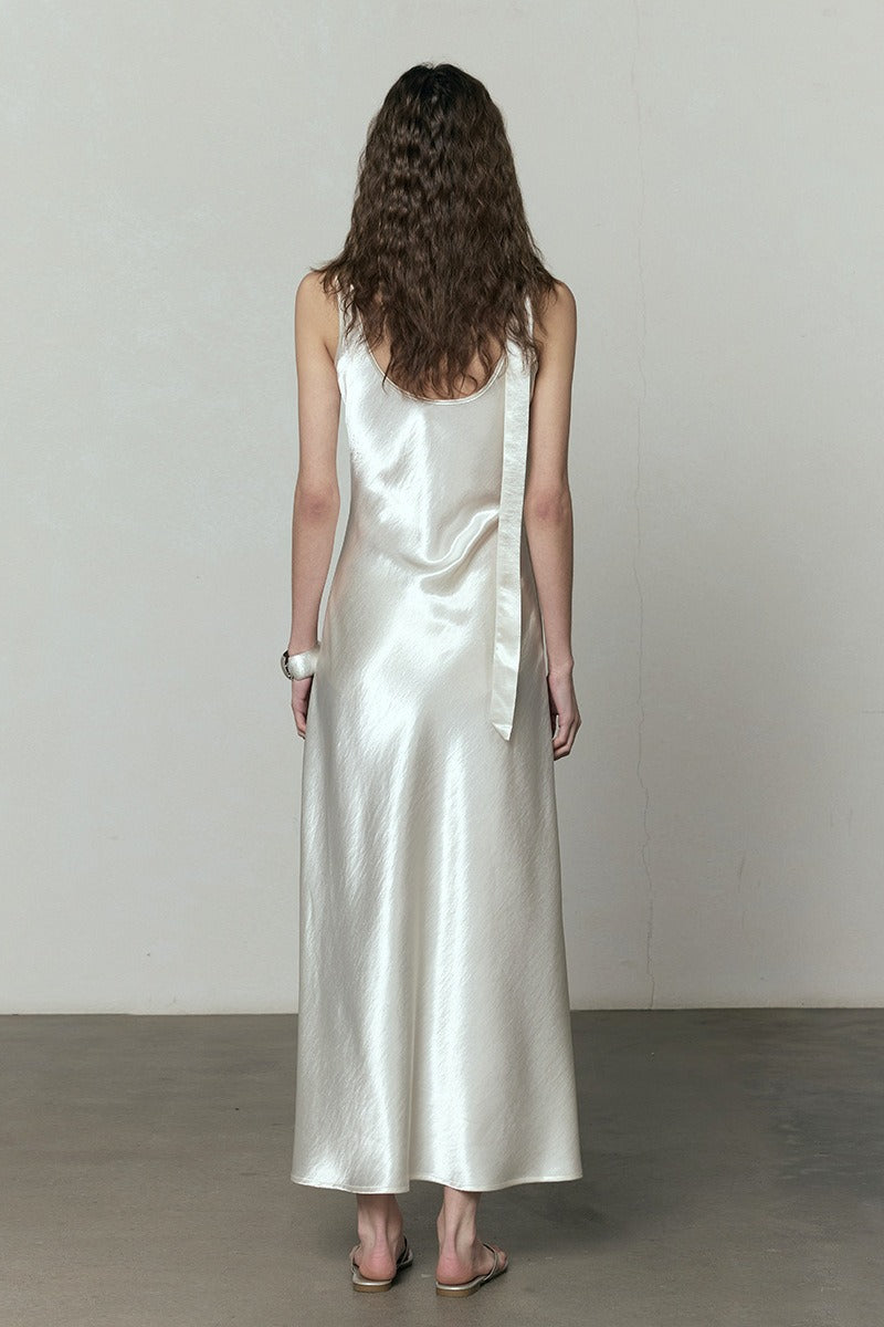 Simple Solid Satin V Neck Loose Maxi Dress image 7