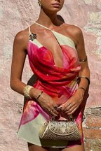 Sexy Printed Cowl Neck One Shoulder Mini Dress image 10