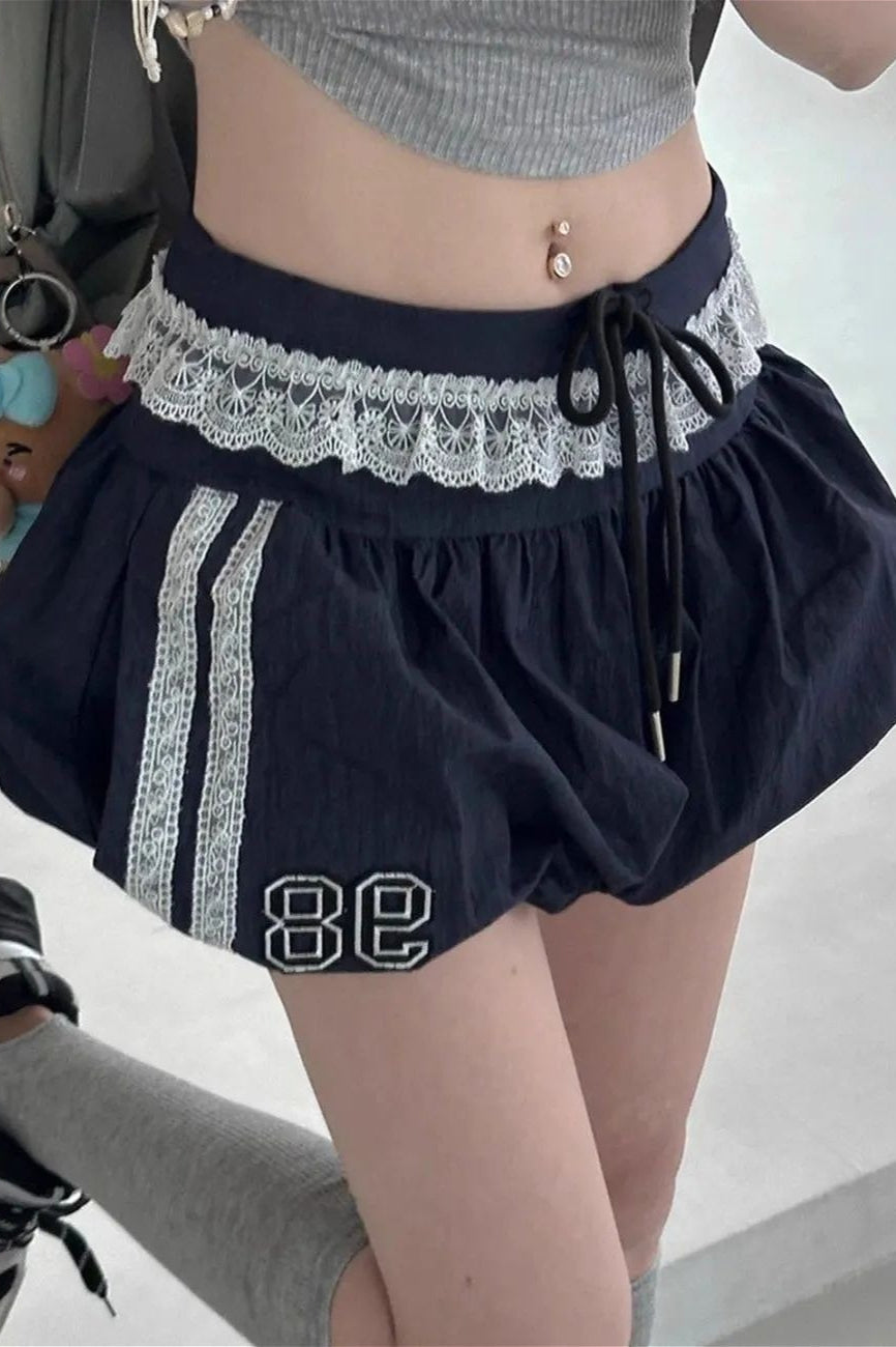 Ruffle Lace Stripe Drawstring Shorts image 1