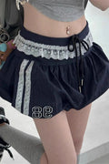 Ruffle Lace Stripe Drawstring Shorts image 1