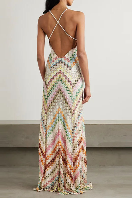 Contrast Color V-Neck Boho Dress image 5