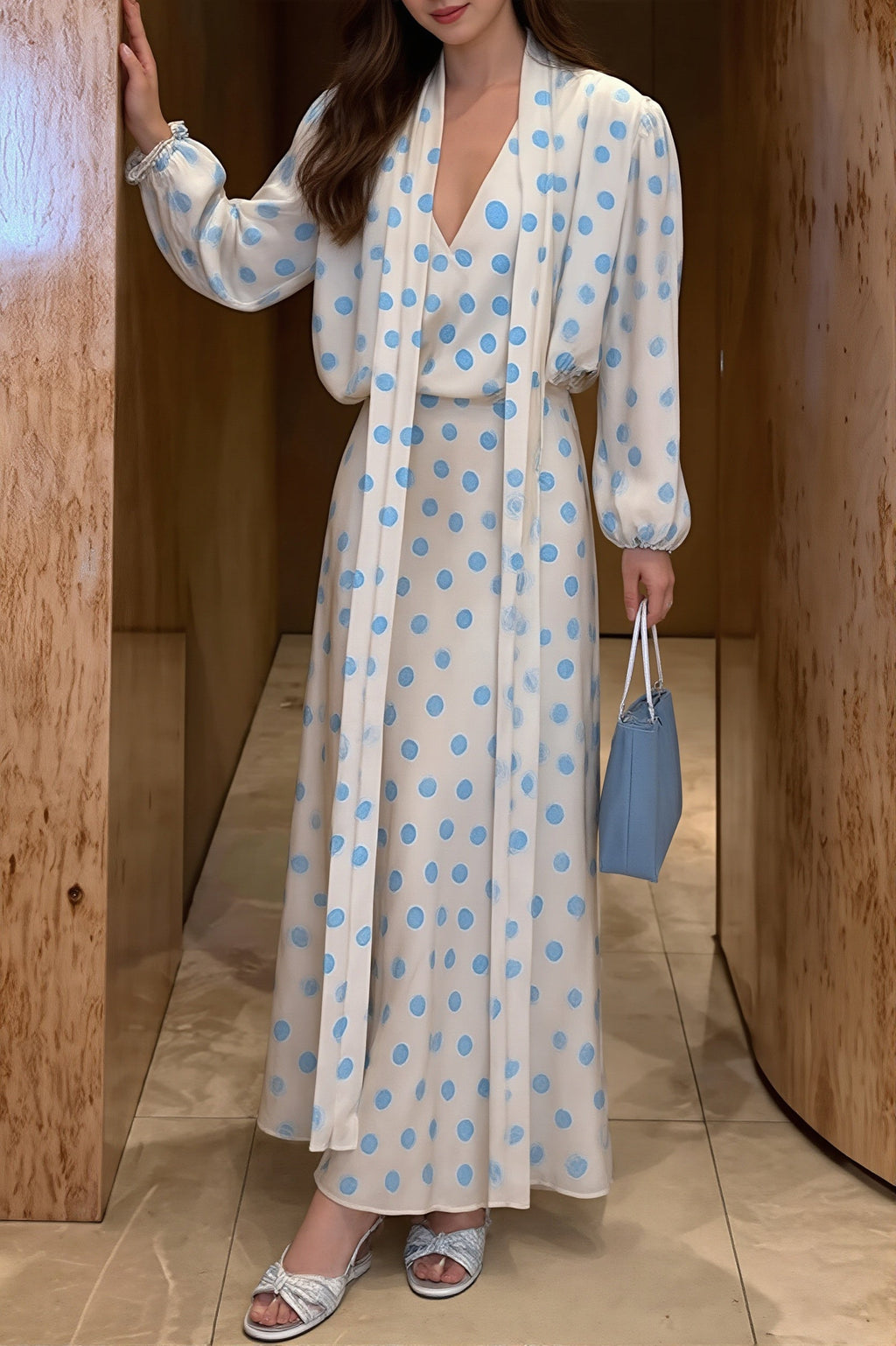 Vintage Polka Dot Sash Maxi Dress image 5