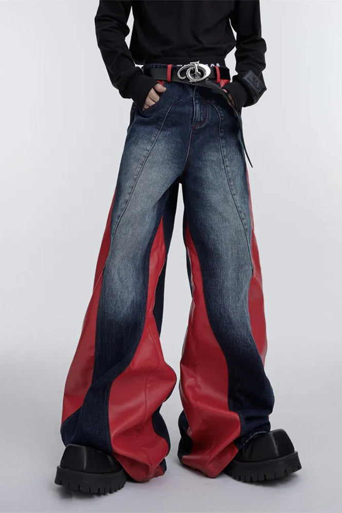 Wide Leg PU Leather Patchwork Jeans image 23